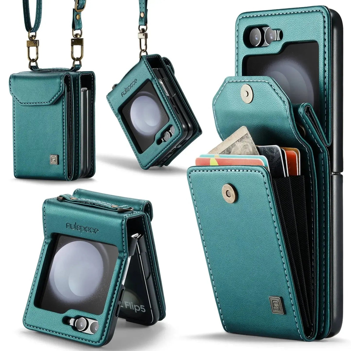 Premium Leather Wallet Case with Strap for Galaxy Z Flip