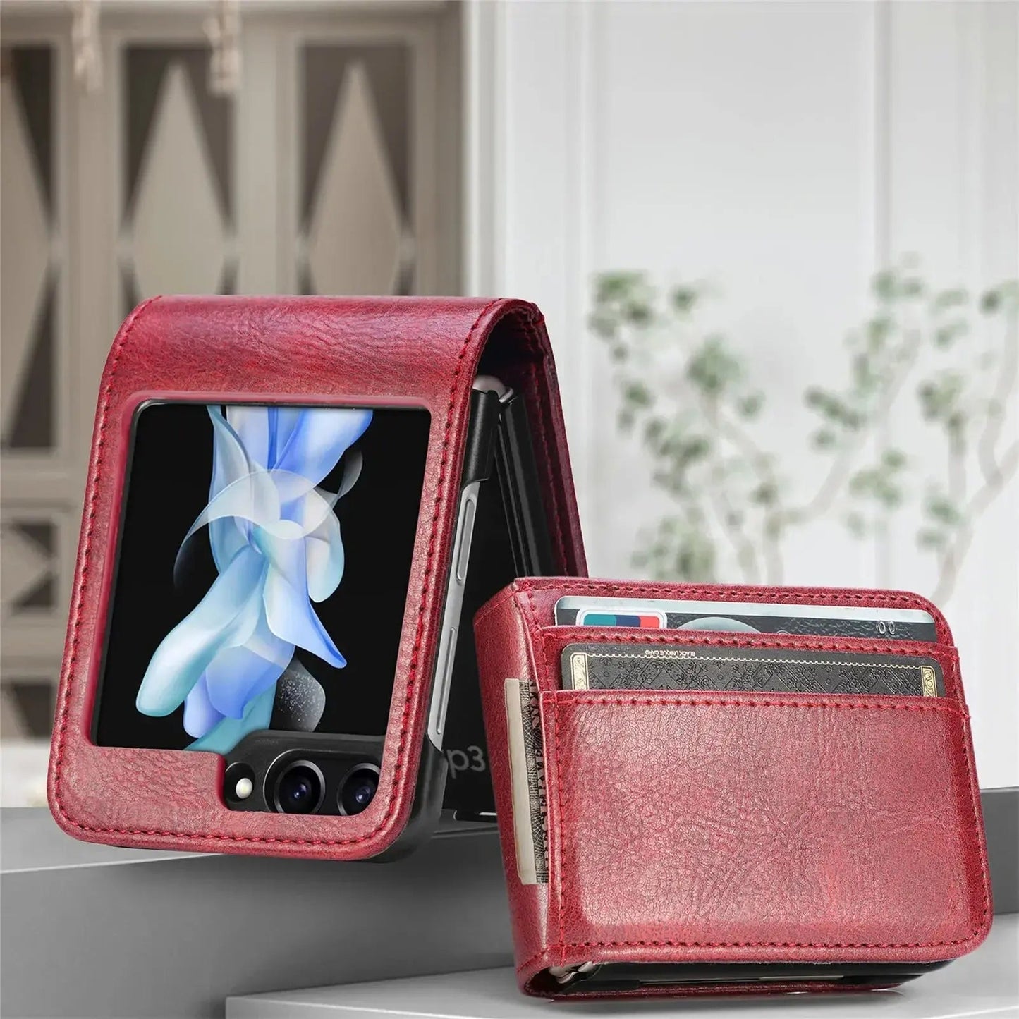 Sophisticated Leather Card Holder Case for Galaxy Z Flip