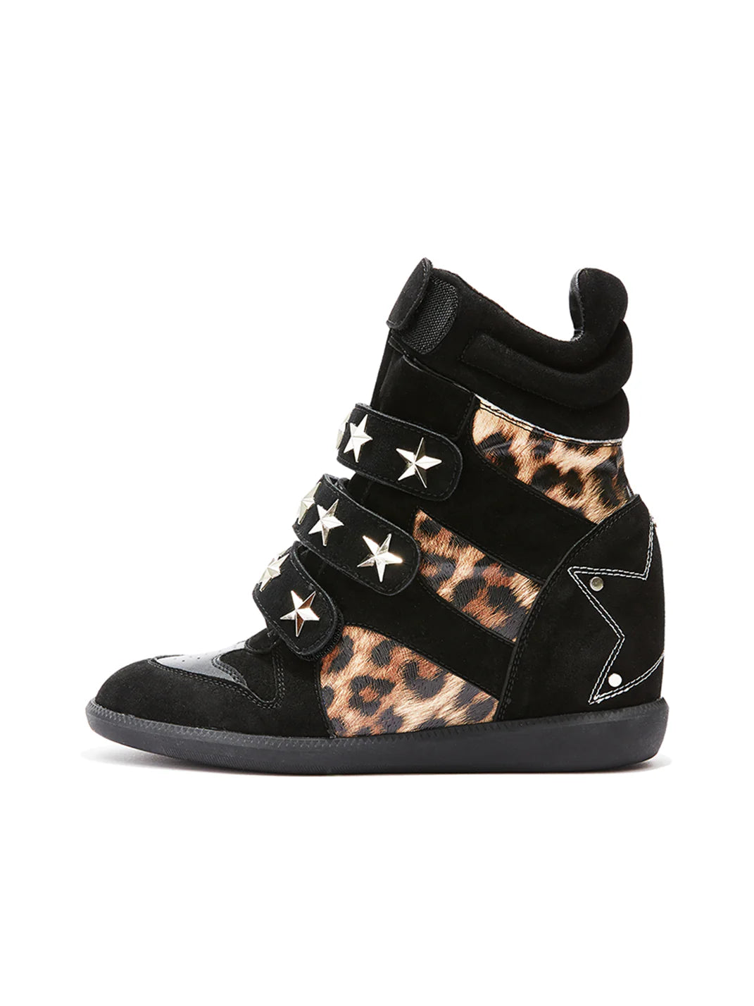 Leopard-Print Wedge High-Top Sneakers – Vintage Studded Velcro Style