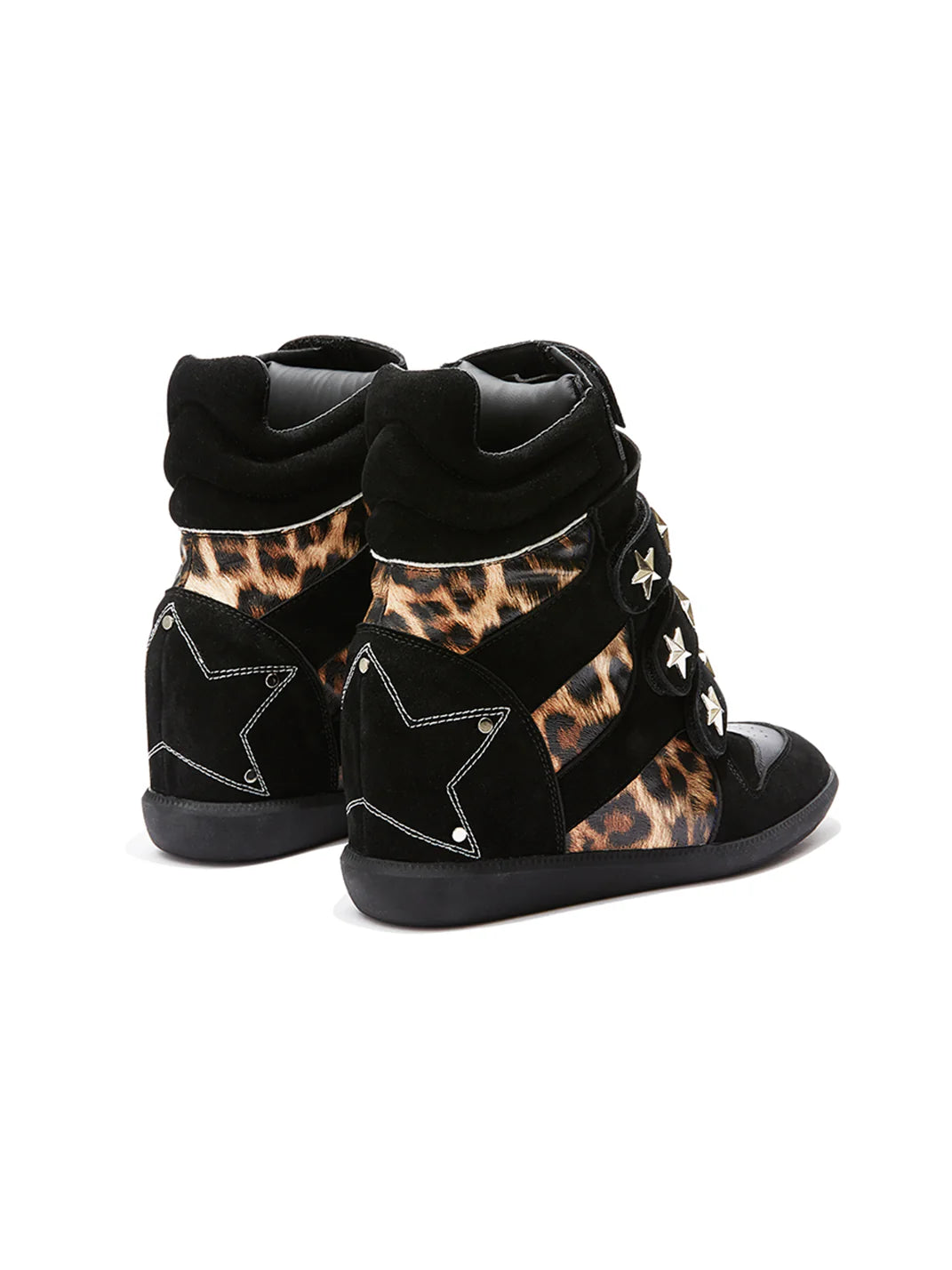 Leopard-Print Wedge High-Top Sneakers – Vintage Studded Velcro Style
