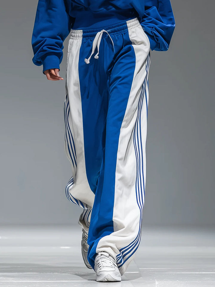 Sporty Hoodie Set – Retro Striped Wide-Leg Pants Matching Tracksuit