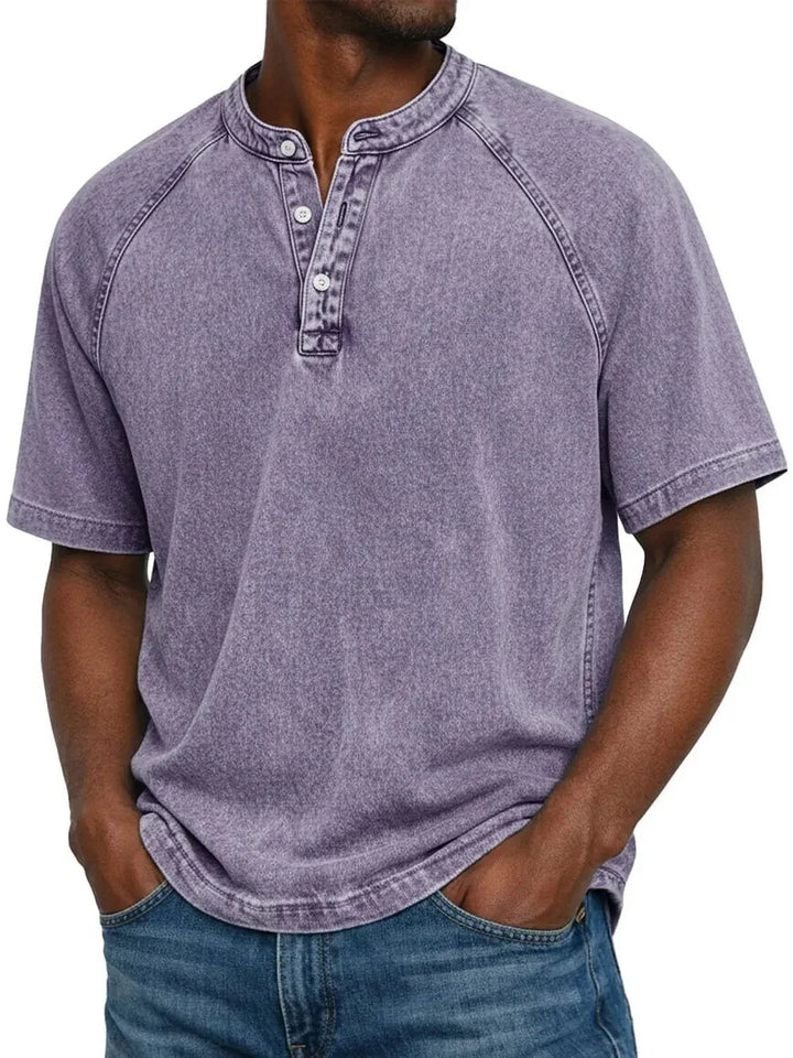 Vintage Wash Henley T-Shirt – Relaxed Fit Casual Summer Tee
