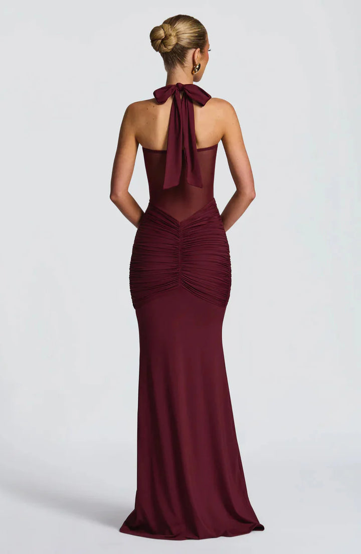 Siren Hourglass Gown – Halter Ruched Maxi Dress for Formal & Night Out Glam
