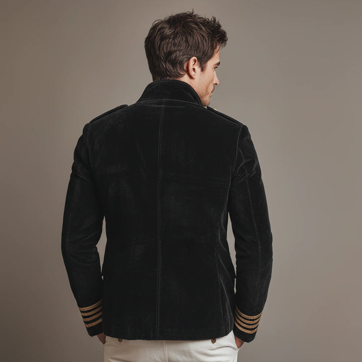 Men’s Retro Velvet Jacket – Double-Breasted Lapel Coat for Classic Style