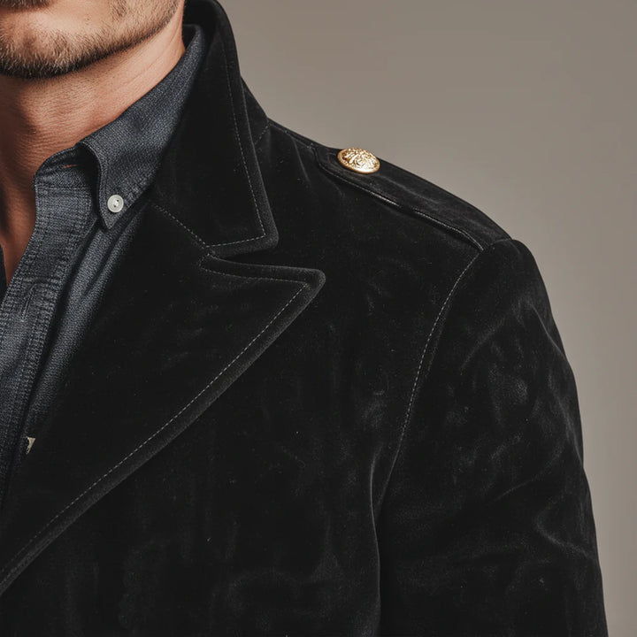 Men’s Retro Velvet Jacket – Double-Breasted Lapel Coat for Classic Style