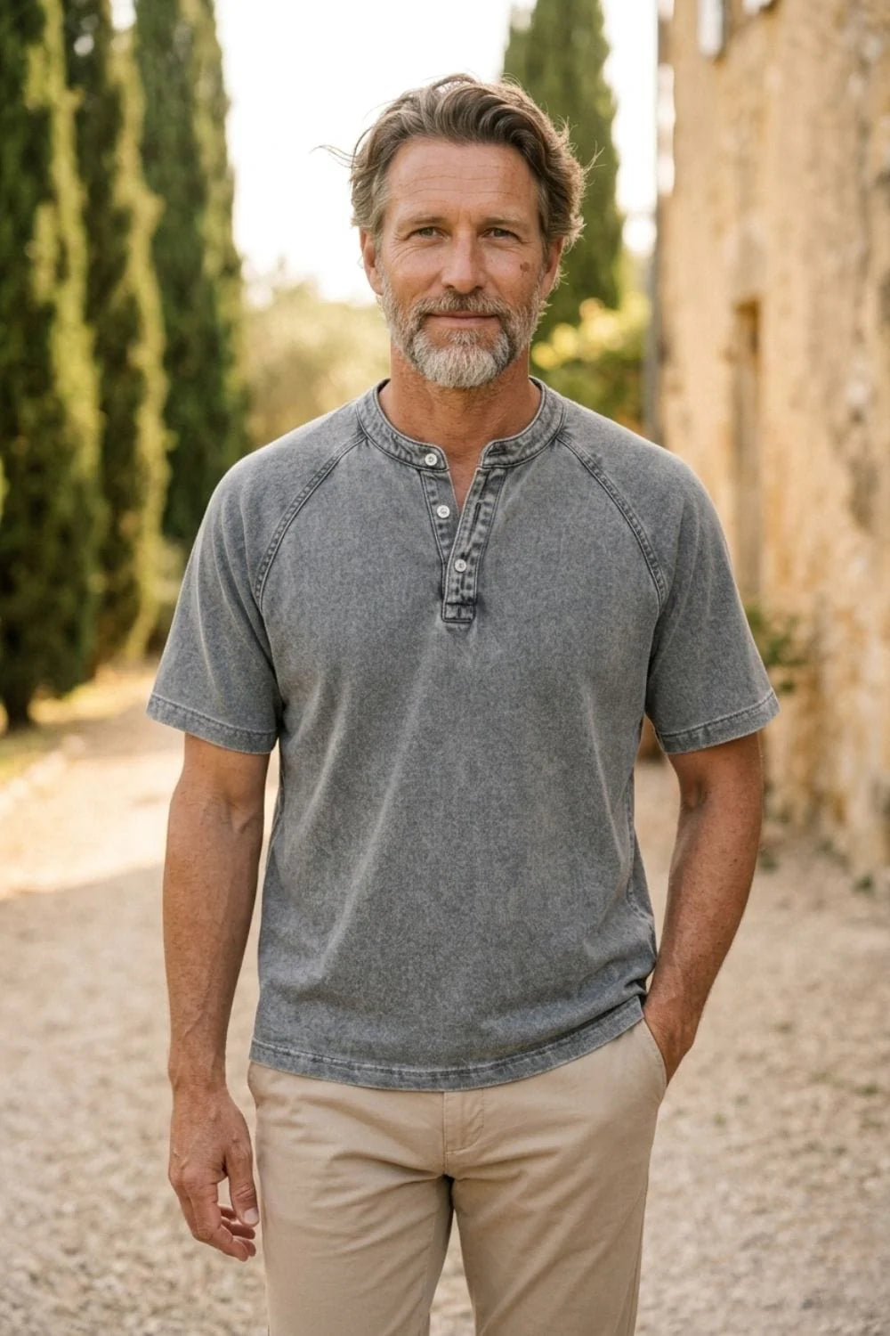 Vintage Wash Henley T-Shirt – Relaxed Fit Casual Summer Tee