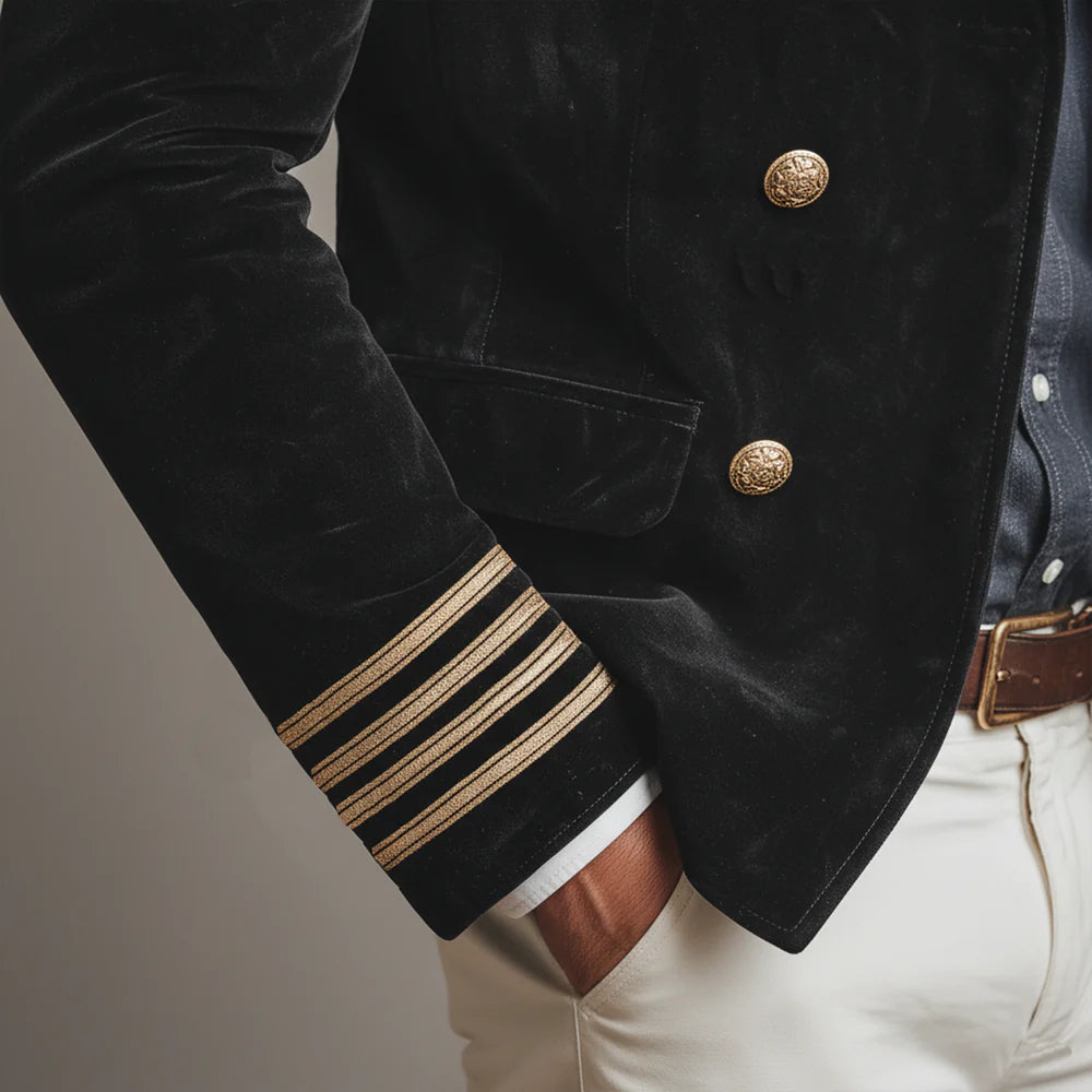 Men’s Retro Velvet Jacket – Double-Breasted Lapel Coat for Classic Style