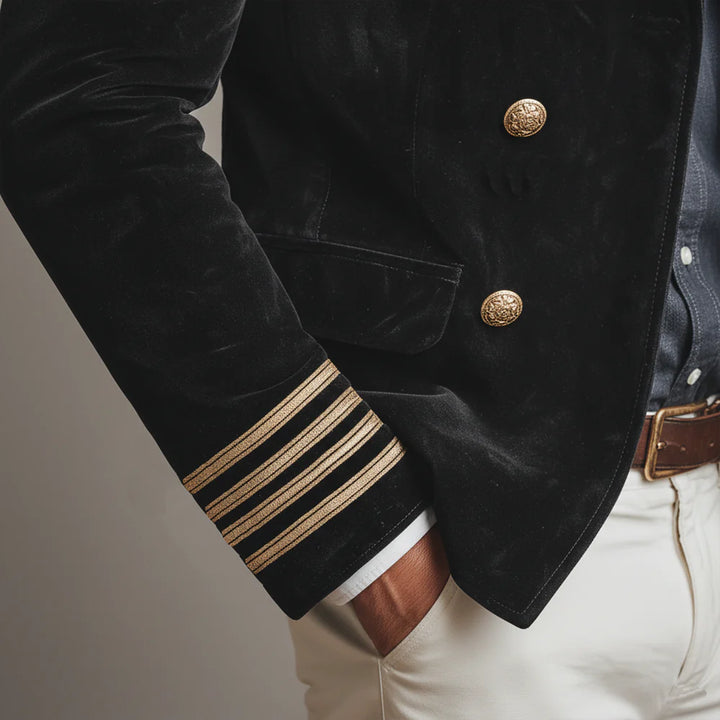 Men’s Retro Velvet Jacket – Double-Breasted Lapel Coat for Classic Style