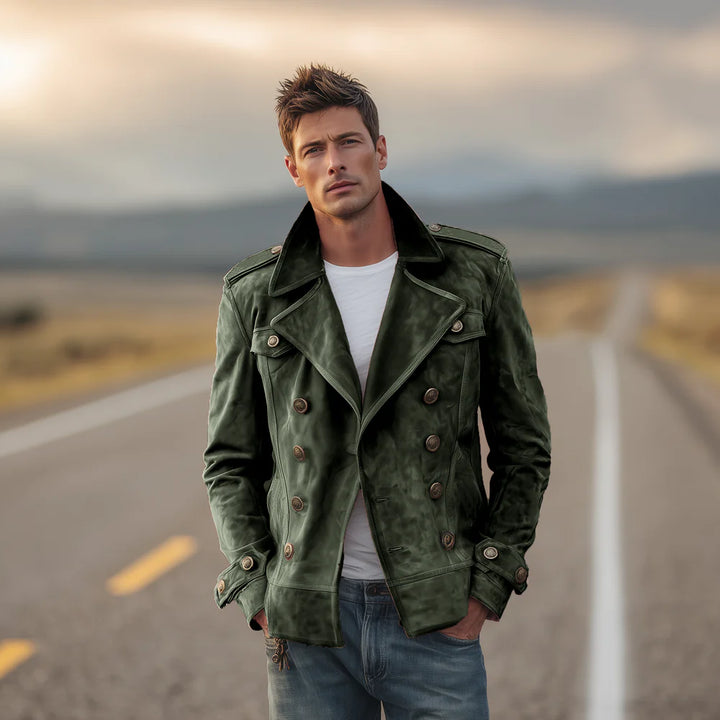 Retro Suede Double-Breasted Jacket – Men’s Lapel Western-Style Outerwear