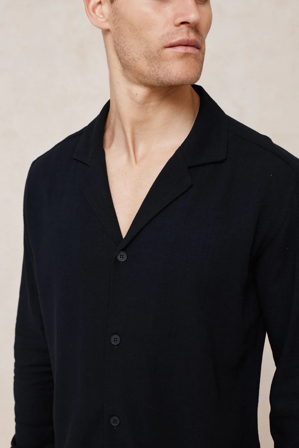 Linen Shirt – Relaxed Long Sleeve Camp Collar Top