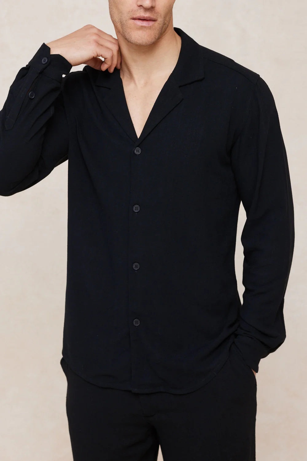 Linen Shirt – Relaxed Long Sleeve Camp Collar Top