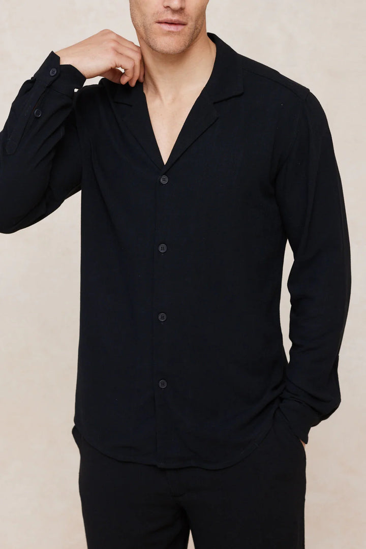 Linen Shirt – Relaxed Long Sleeve Camp Collar Top