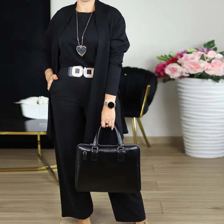 Women’s 3-Piece Lounge Set – Long Cardigan, Top & Wide-Leg Pants