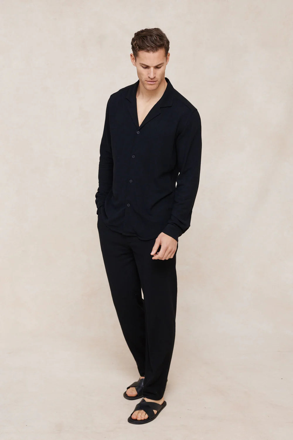 Linen Shirt – Relaxed Long Sleeve Camp Collar Top