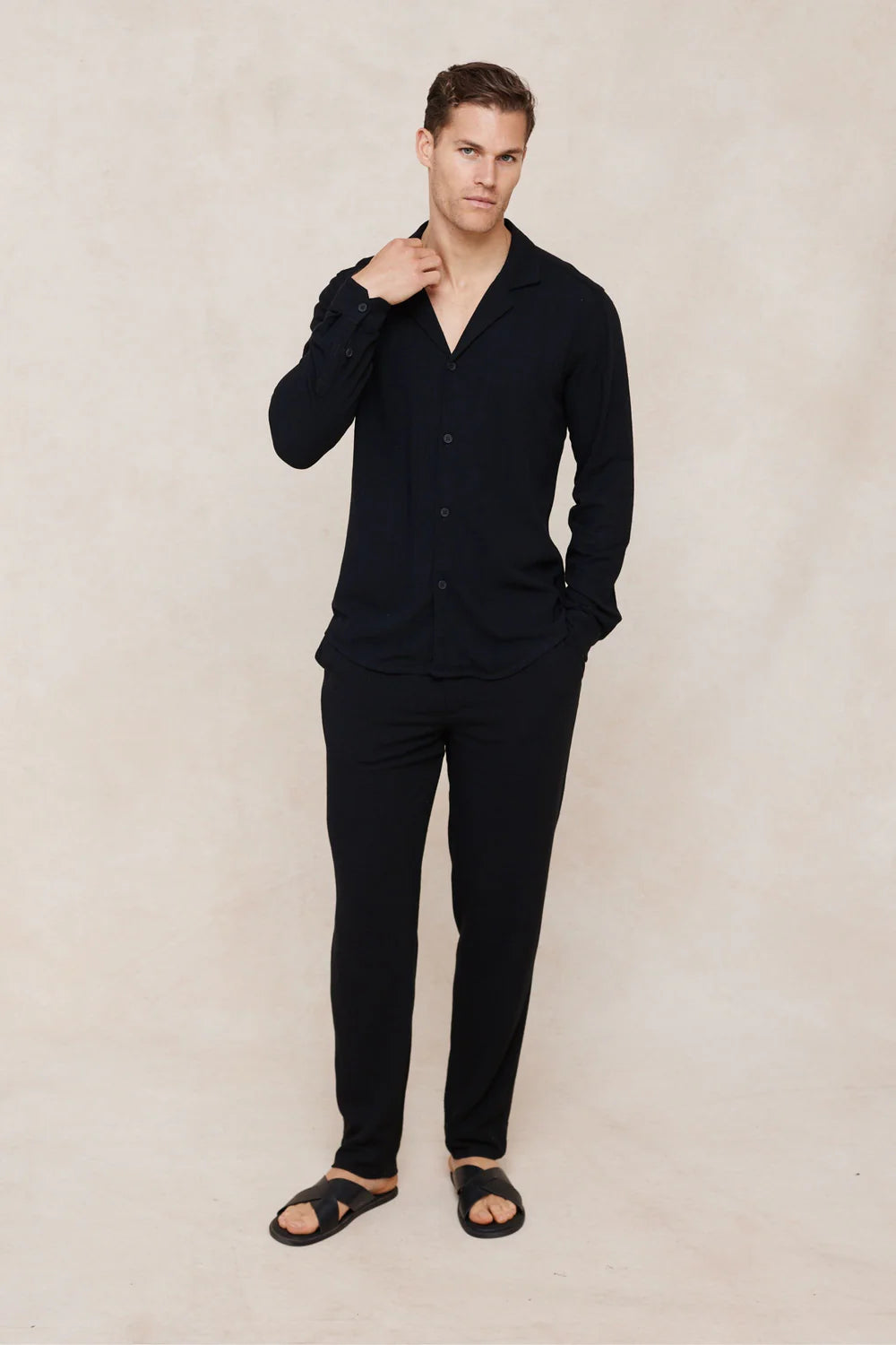 Linen Shirt – Relaxed Long Sleeve Camp Collar Top