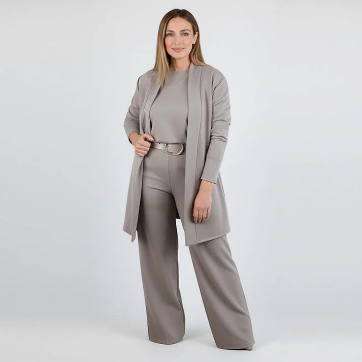 Women’s 3-Piece Lounge Set – Long Cardigan, Top & Wide-Leg Pants