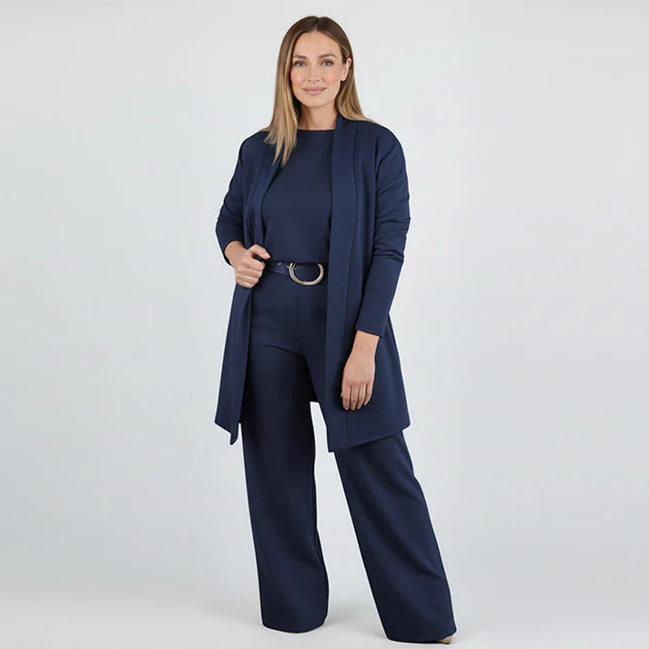 Women’s 3-Piece Lounge Set – Long Cardigan, Top & Wide-Leg Pants