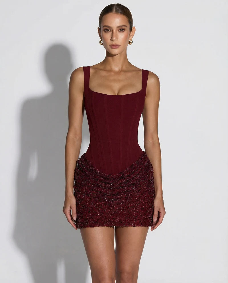 Sparkle Hourglass Mini Dress – Corset-Style Waist Sculpting Party Look