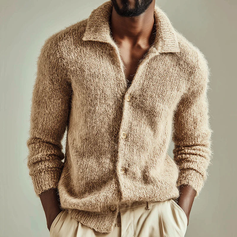 Men’s Knitted Lapel Cardigan – Retro Button-Up Sweater for Cozy Warmth