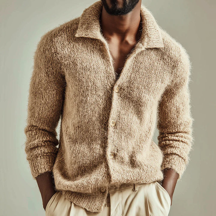 Men’s Knitted Lapel Cardigan – Retro Button-Up Sweater for Cozy Warmth