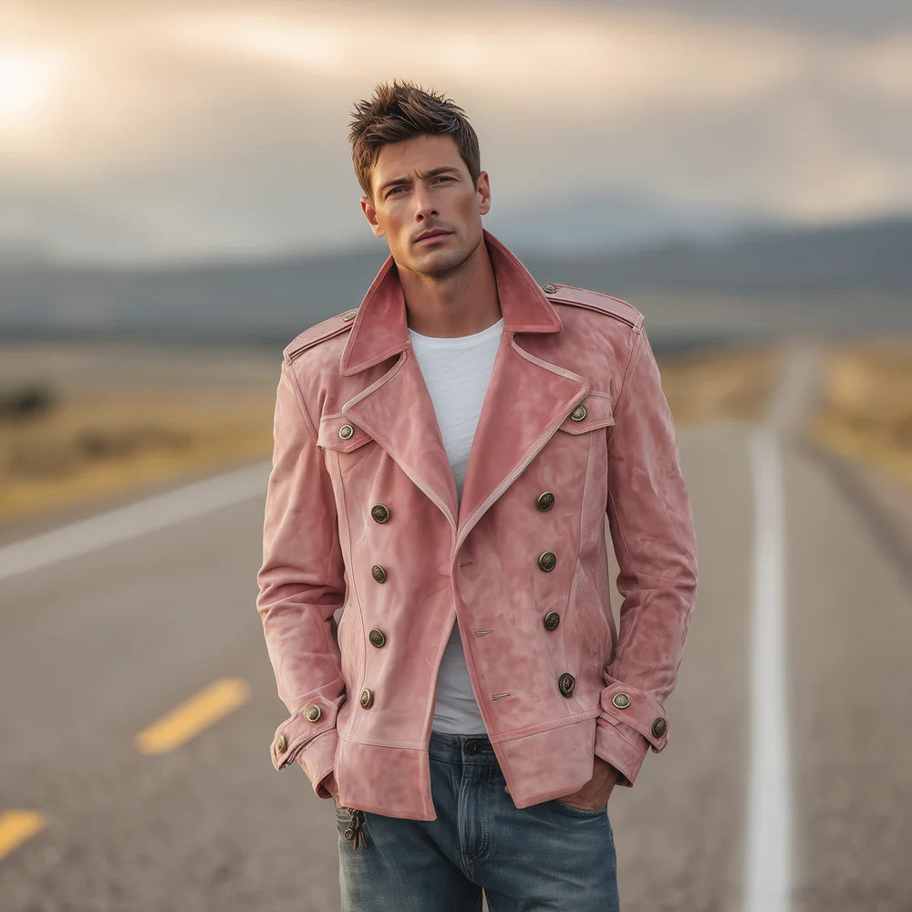 Retro Suede Double-Breasted Jacket – Men’s Lapel Western-Style Outerwear
