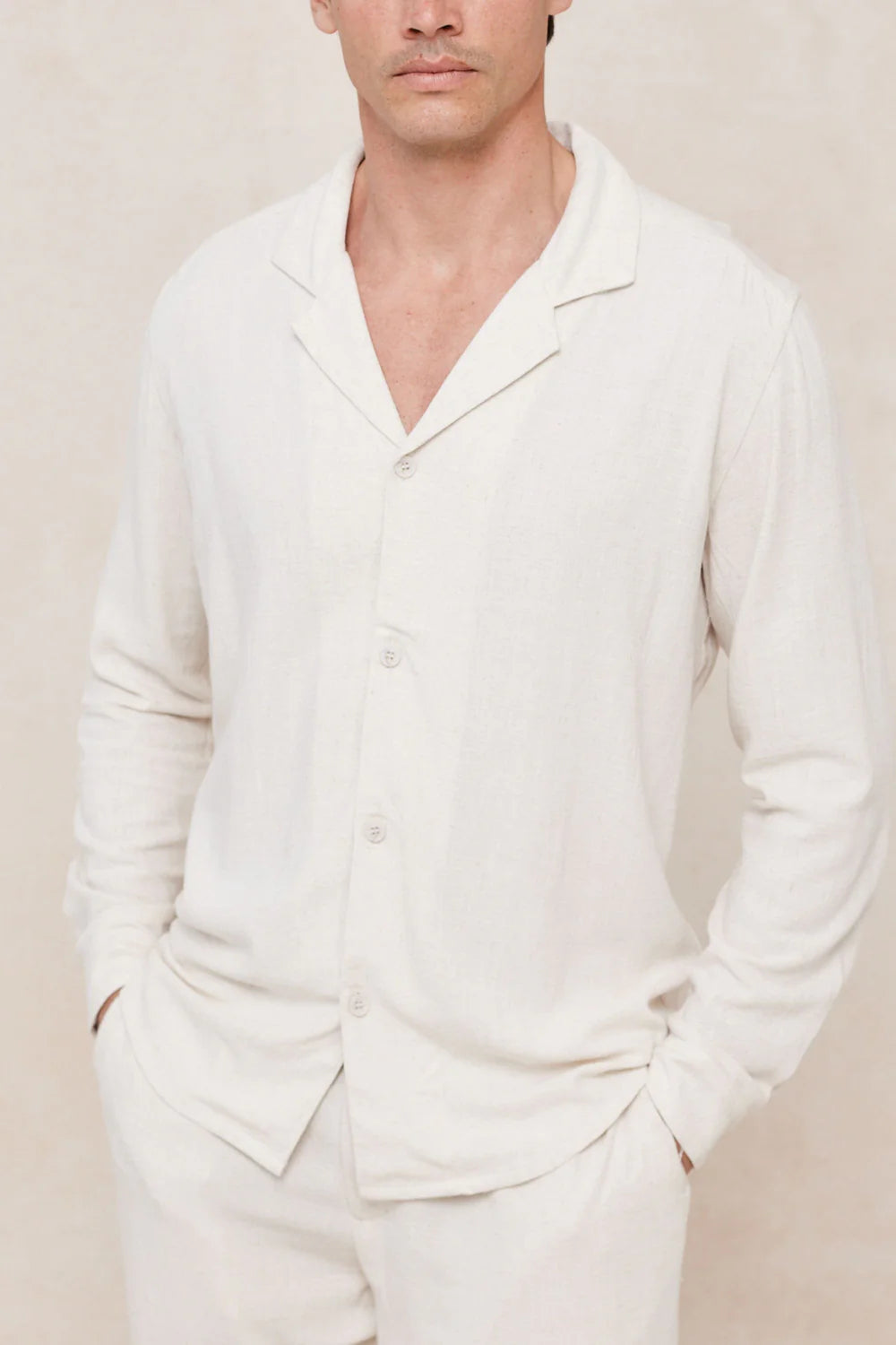 Linen Shirt – Relaxed Long Sleeve Camp Collar Top