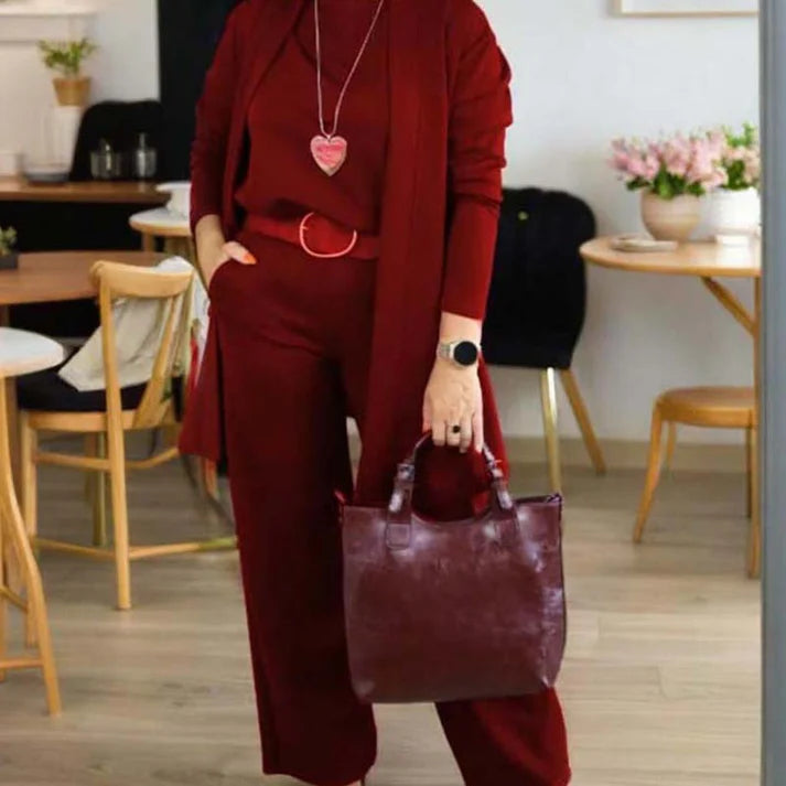 Elegant 3-Piece Lounge Set – Cardigan Top & Pants Outfit for Everyday Chic
