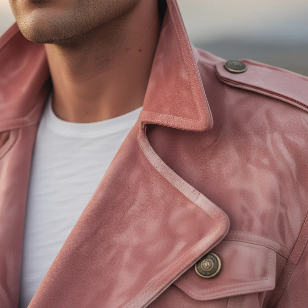 Retro Suede Double-Breasted Jacket – Men’s Lapel Western-Style Outerwear