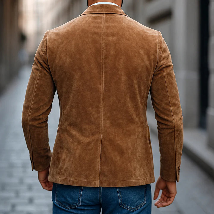 Men’s Suede Casual Blazer – Solid Two-Button Notch Lapel Smart Jacket