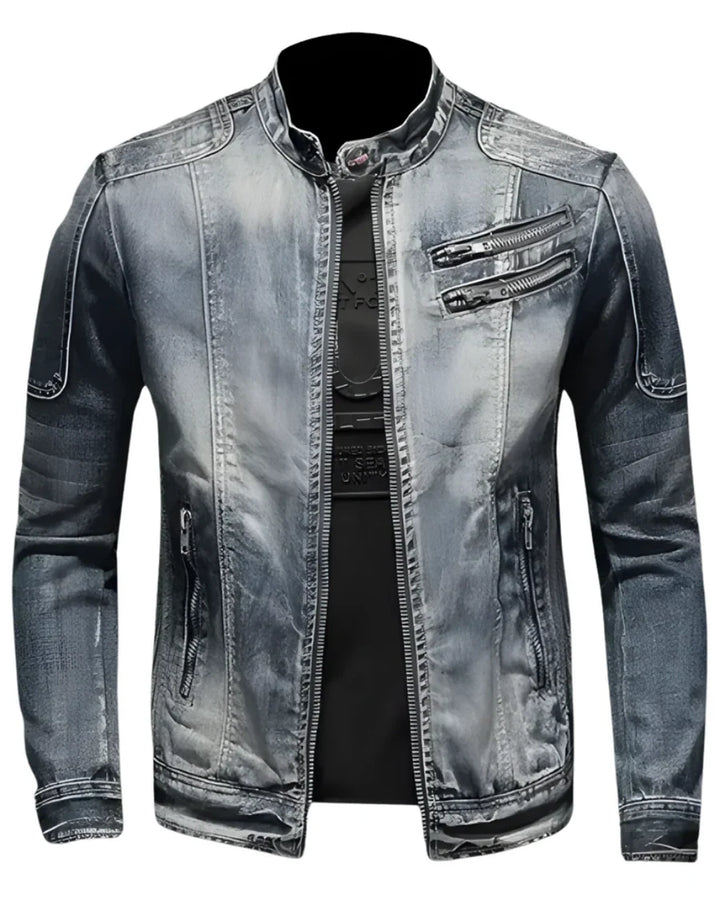 Denim Jacket – Vintage Washed Slim Fit Biker Style Casual Outerwear