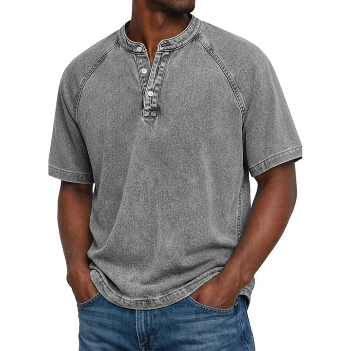 Vintage Wash Henley T-Shirt – Relaxed Fit Casual Summer Tee