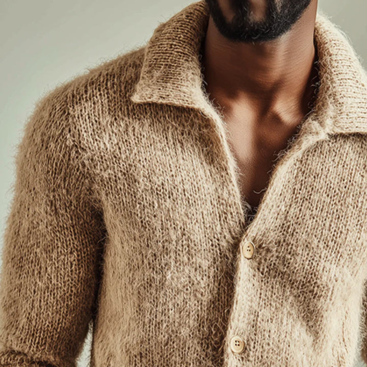 Men’s Knitted Lapel Cardigan – Retro Button-Up Sweater for Cozy Warmth