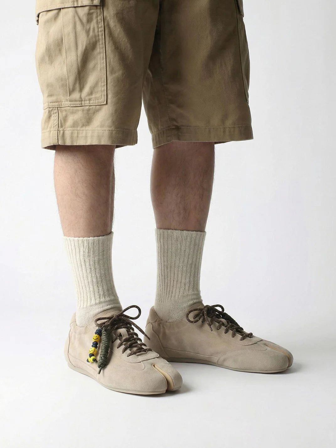 Khaki Suede Tabi Sneakers – Thin-Sole Split-Toe Casual Shoes