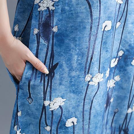Floral Long Cotton Dress – Plus Size Batwing Sleeve O-Neck Everyday Maxi