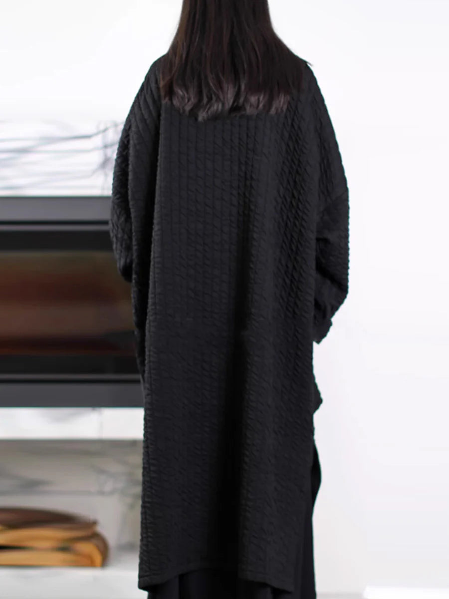 Plus Size Padded Long Coat – V-Neck Minimalist Autumn Layer