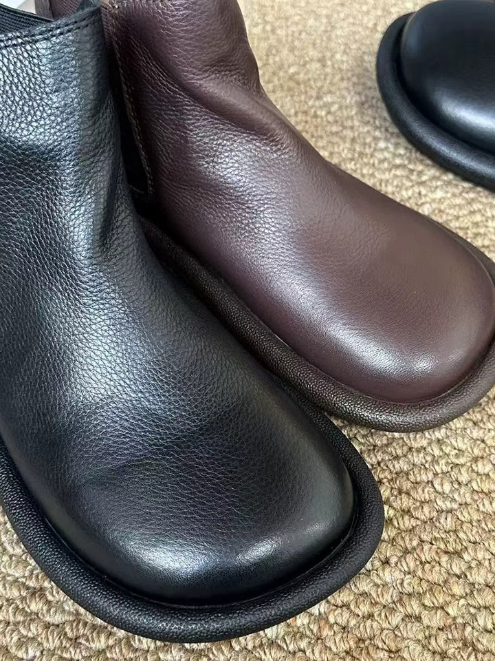 Soft Leather Flat Boots – Slip-On Ankle Boots for Women | Comfortable Fall Wear