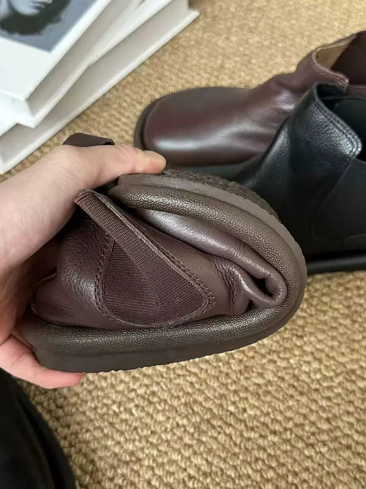 Soft Leather Flat Boots – Slip-On Ankle Boots for Women | Comfortable Fall Wear