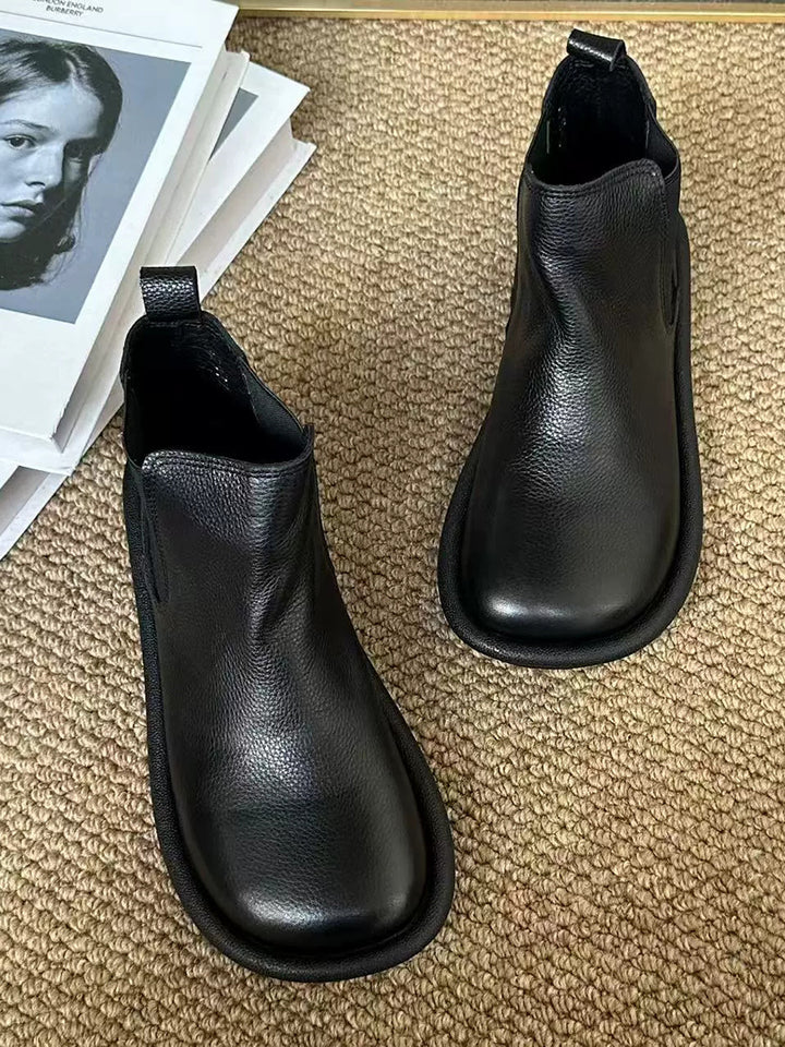 Soft Leather Flat Boots – Slip-On Ankle Boots for Women | Comfortable Fall Wear