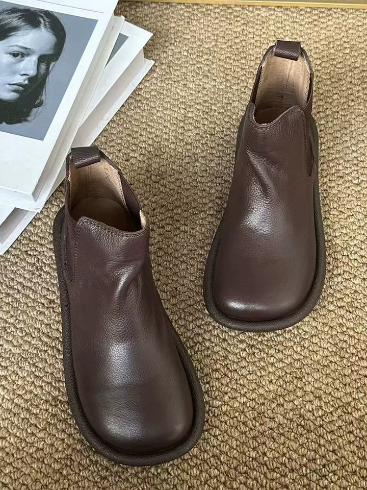 Soft Leather Flat Boots – Slip-On Ankle Boots for Women | Comfortable Fall Wear