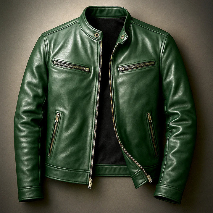 Vintage Leather Jacket – Classic Zip-Up Slim Fit Biker Style