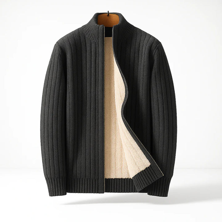 Cashmere Cardigan – Ribbed Zip-Up Warm Knit Sweater
