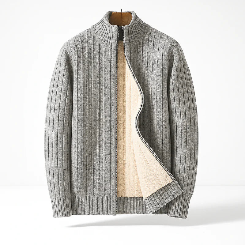 Cashmere Cardigan – Ribbed Zip-Up Warm Knit Sweater