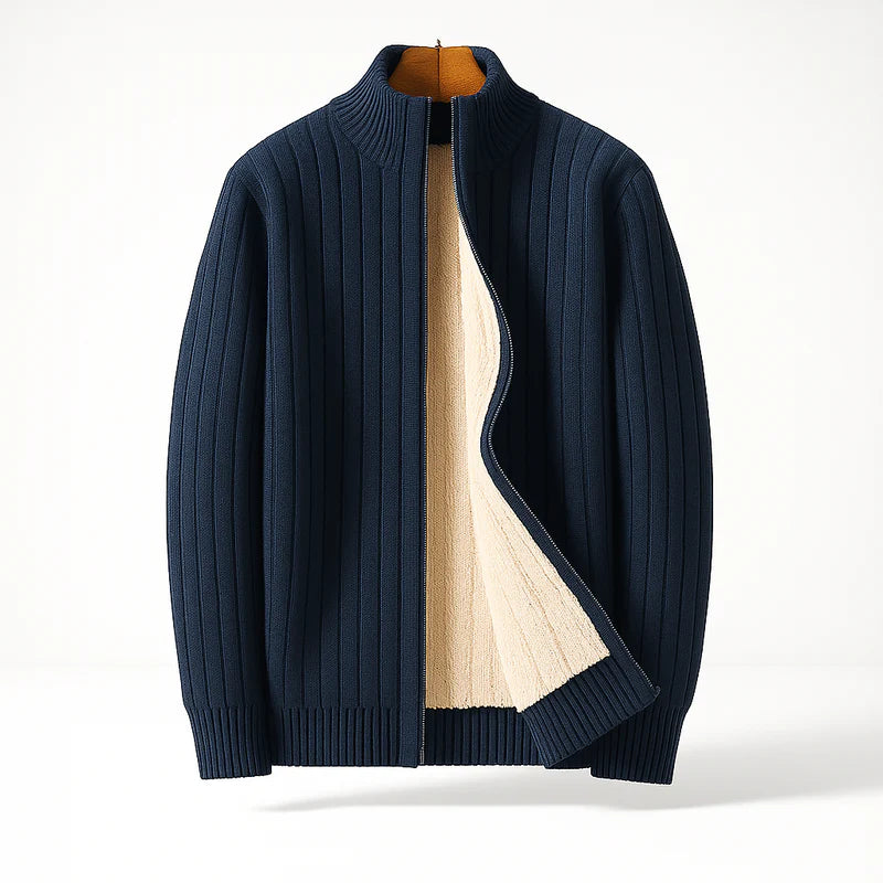 Cashmere Cardigan – Ribbed Zip-Up Warm Knit Sweater