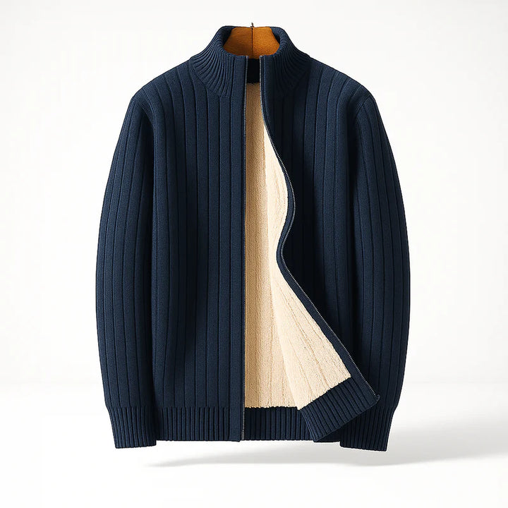 Cashmere Cardigan – Ribbed Zip-Up Warm Knit Sweater