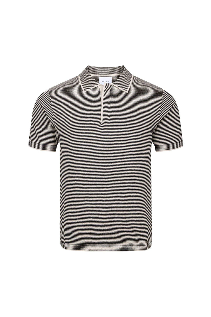 Striped Linen Polo Shirt – Contrast Trim Half Placket Knit Tee