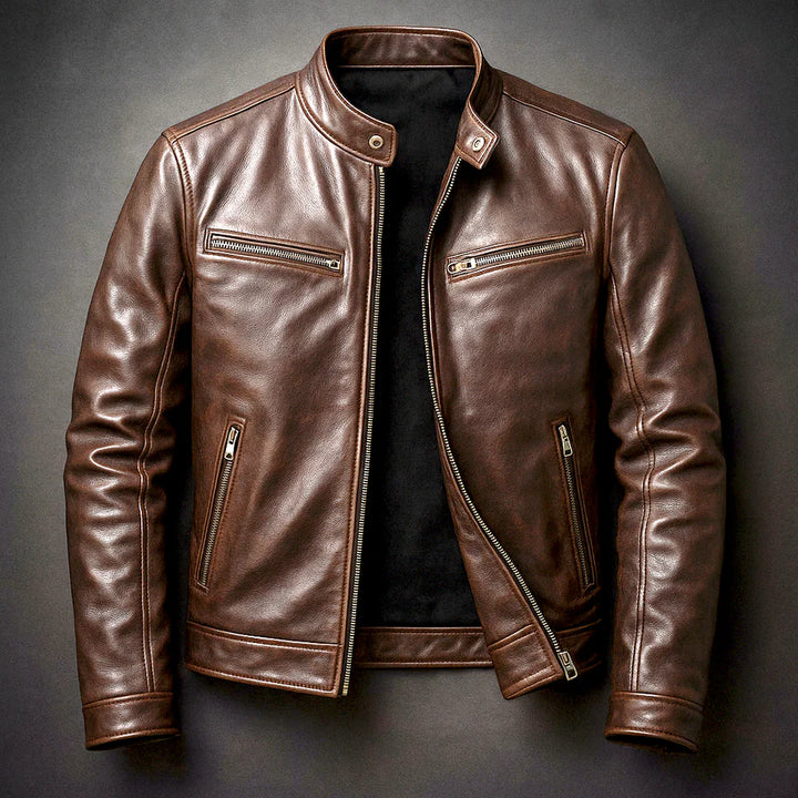 Vintage Leather Jacket – Classic Zip-Up Slim Fit Biker Style