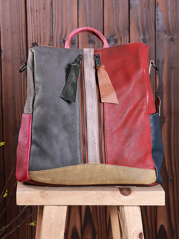 Multicolor Leather Zipper Backpack – Women’s Stylish Everyday Travel Bag
