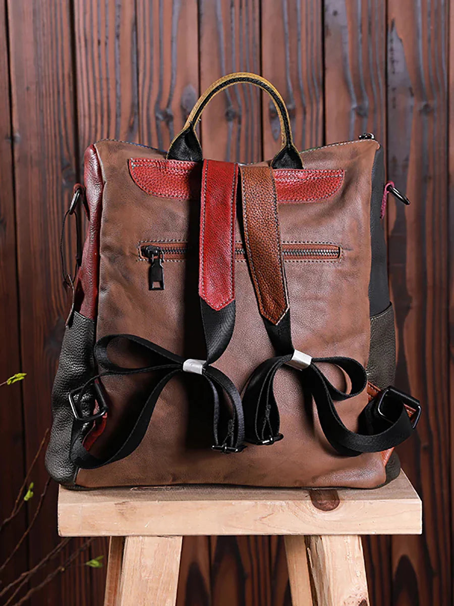 Multicolor Leather Zipper Backpack – Women’s Stylish Everyday Travel Bag