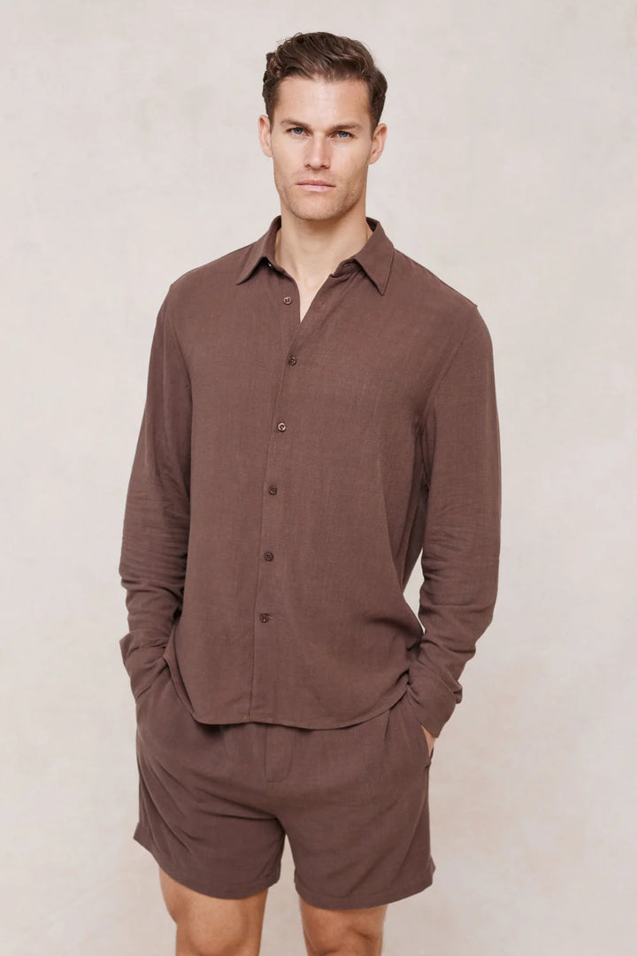 Linen Classic Collar Shirt – Long Sleeve Button-Up Style
