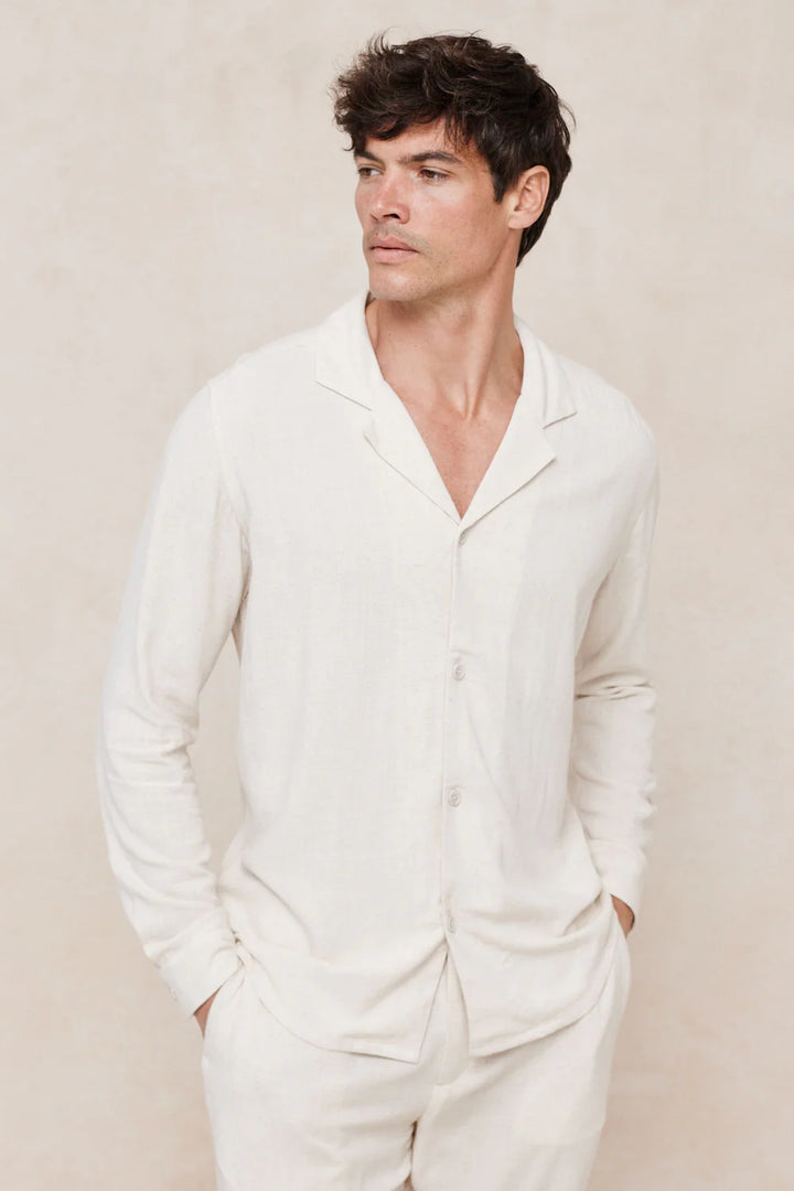 Linen Shirt – Relaxed Long Sleeve Camp Collar Top